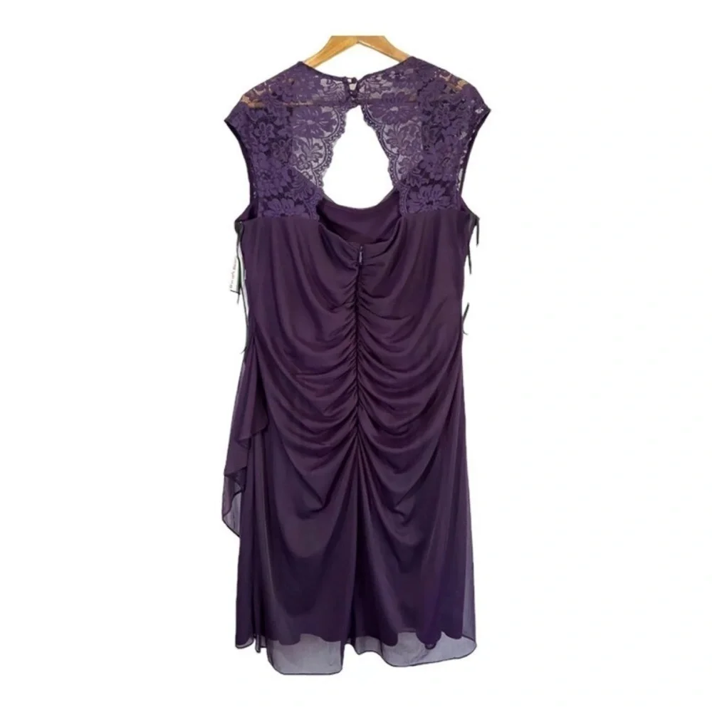 NWT David's Bridal XSCAPE Woman Joanna Chen Purple Lace Shoulder Drape Dress 18 - Picture 16 of 16
